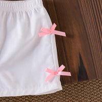 Girls Pink Bow Print Short Sleeve T-Shirt With Elasticated Shorts Sets 2 pc. Sets