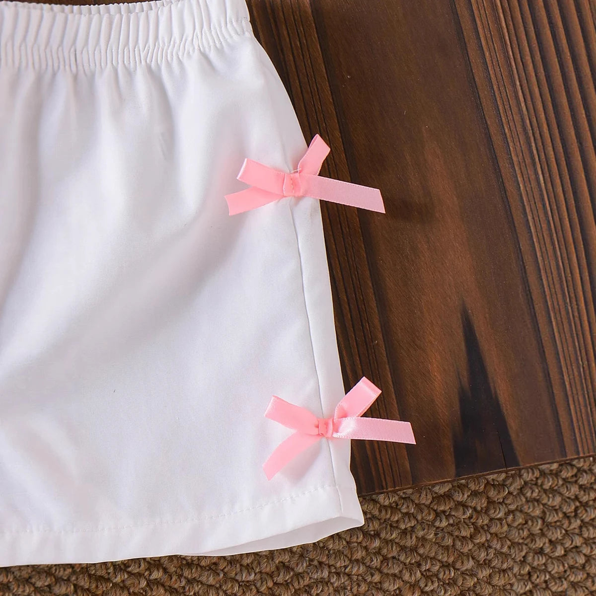 Girls Pink Bow Print Short Sleeve T-Shirt With Elasticated Shorts Sets 2 pc. Sets