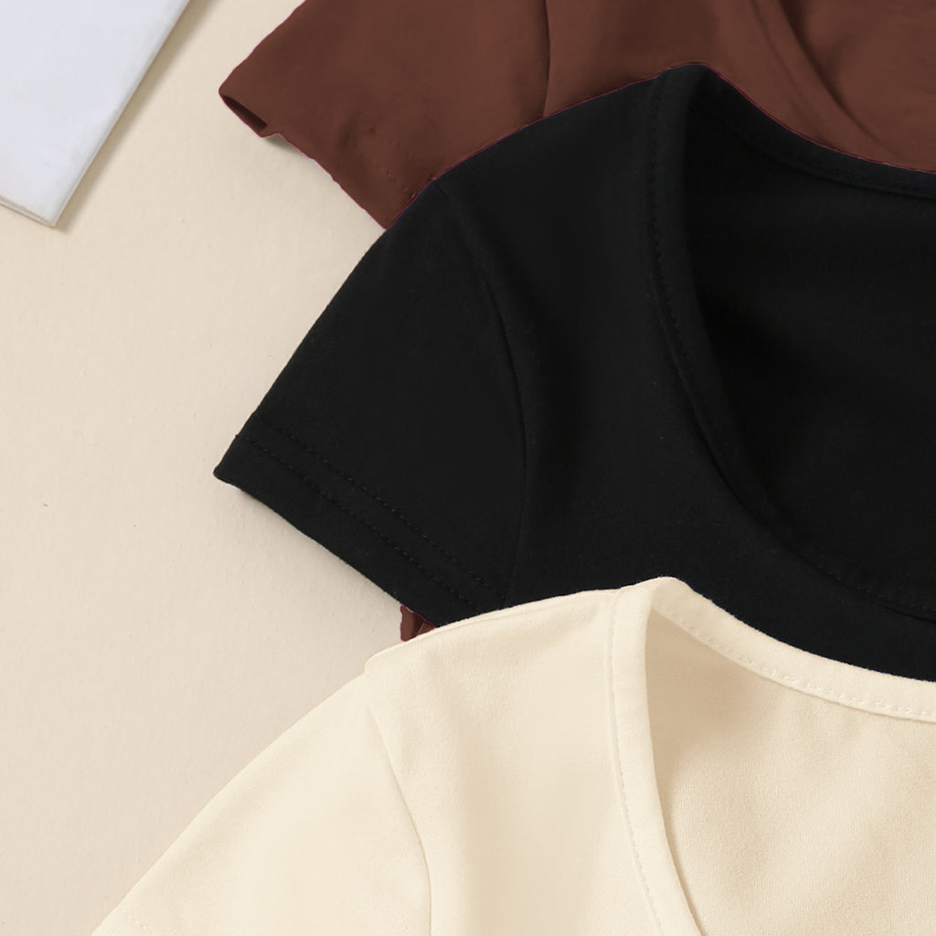 Girls Brown Short Sleeve Round Neck Top ( Pack Of 3) Value Packs