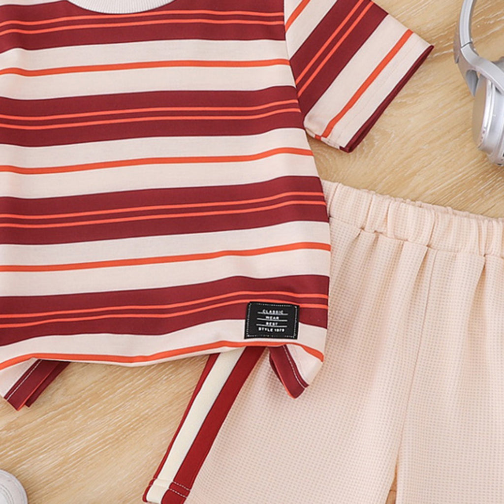 Boys Apricot Stripes Print Short Sleeve T-Shirt With Elasticated Shorts Set 2 pc. Sets
