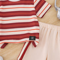 Boys Apricot Stripes Print Short Sleeve T-Shirt With Elasticated Shorts Set 2 pc. Sets