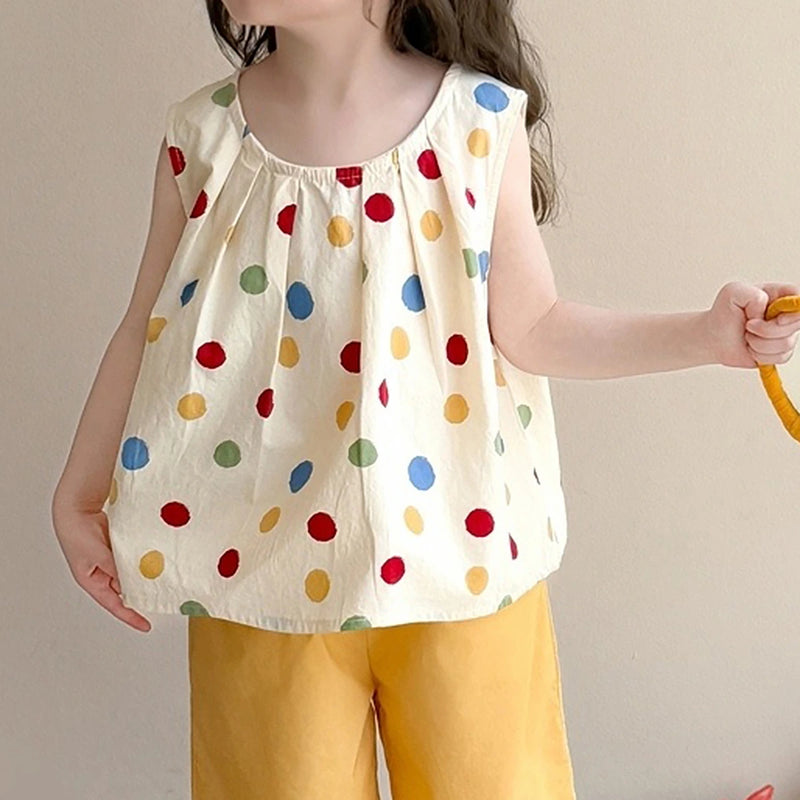 Girls Yellow Polka Dot Printed Top With Elasticated Pants Set Sets