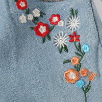 Girls Light Blue Floral Embroidered Denim Shorts Shorts