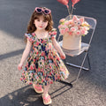 Girls Multicolour Floral Print Flutter Sleeve Fit & Flare Dress Casual Dresses Multicolor 1-2 Y