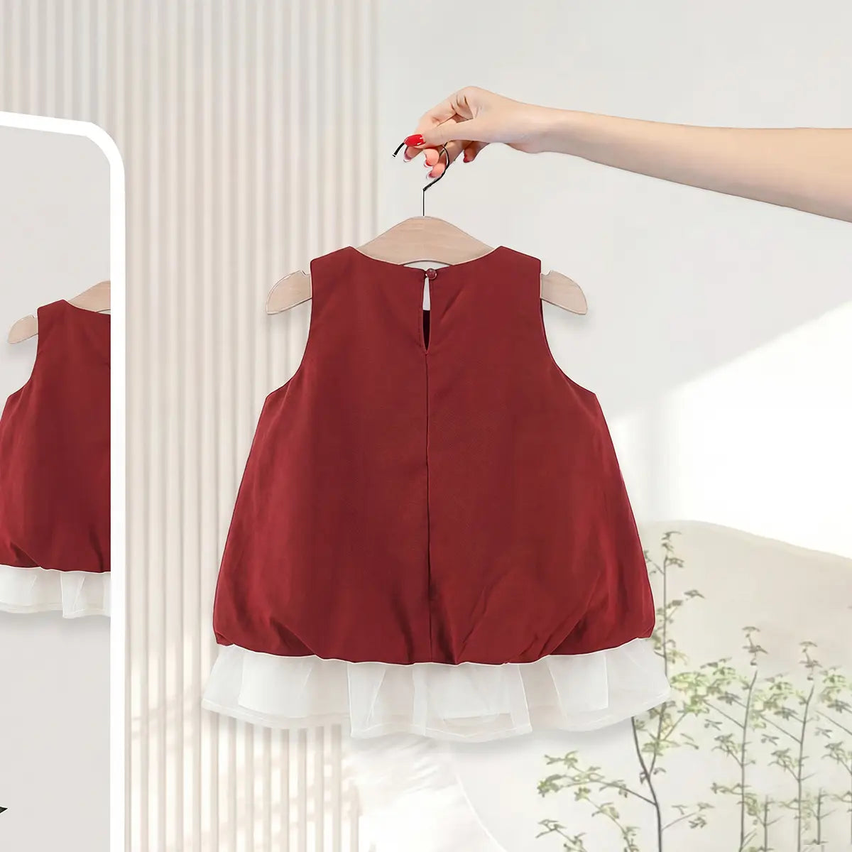 Girls Maroon A-line Casual Dress With Bow Appliques Casual Dresses
