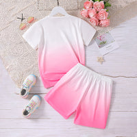 Girls White-Pink Ombre Effect T-shirt with Shorts Set Sets