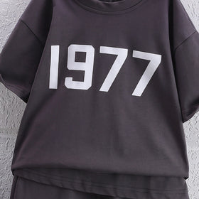 Boys Grey Numeric Print Short Sleeve T-Shirt With Shorts Sets 2 pc. Sets