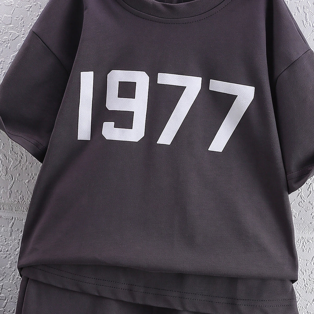 Boys Grey Numeric Print Short Sleeve T-Shirt With Shorts Sets 2 pc. Sets