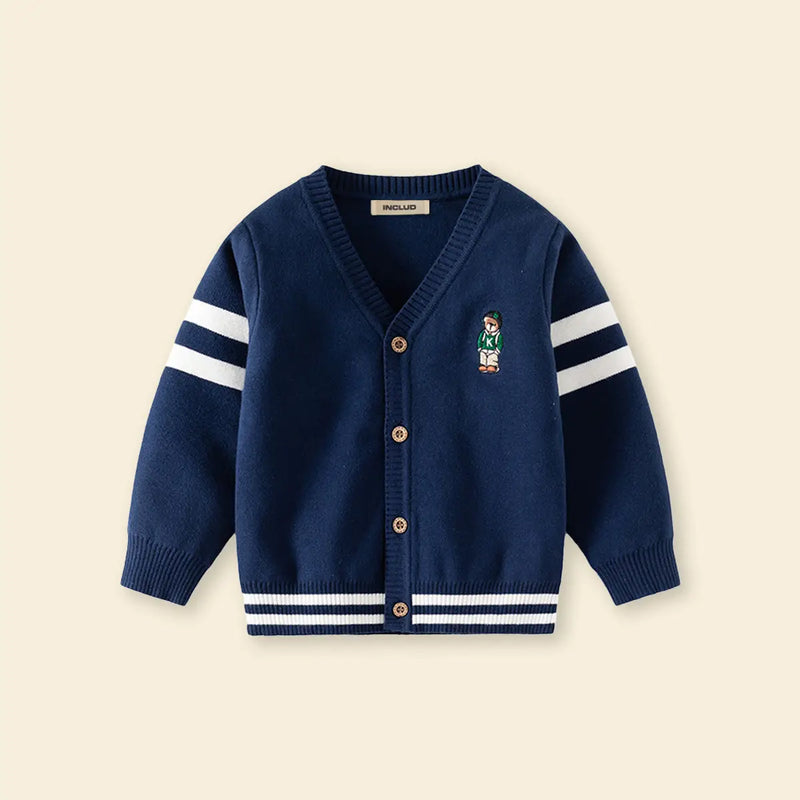 Boys Navy Blue Bear Applique Knitted Cardigan Sweaters & Cardigans