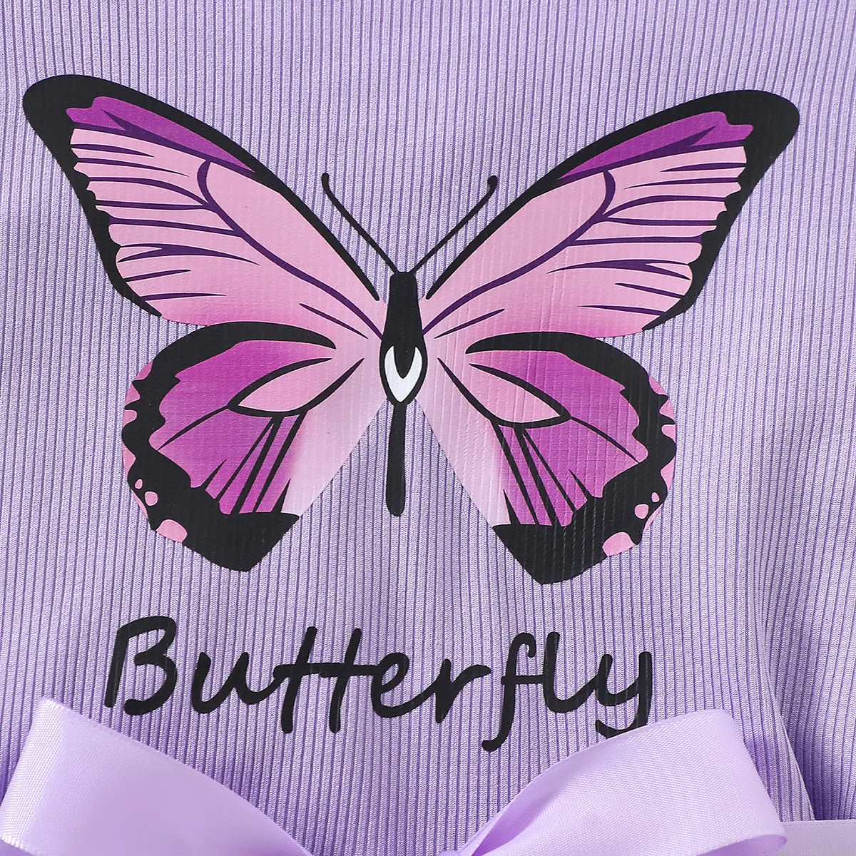 Girls Lavender Butterfly Print Flutter Sleeve Fit & Flare Dress Casual Dresses