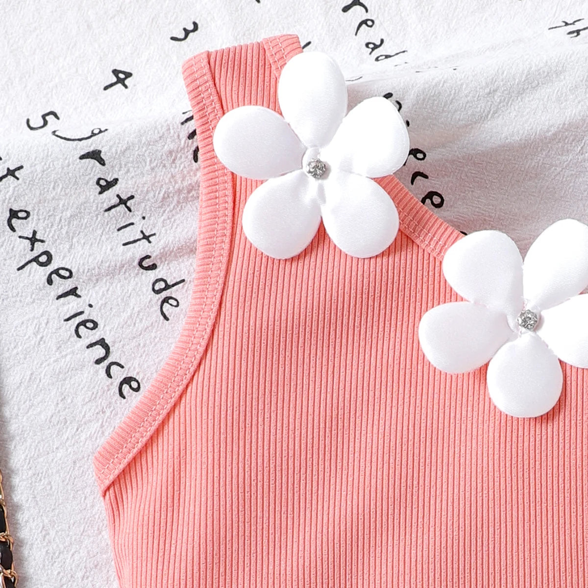 Girls Peach Floral Applique One-Shoulder Top With Shorts Sets 2 pc. Sets