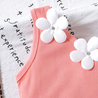 Girls Peach Floral Applique One-Shoulder Top With Shorts Sets 2 pc. Sets