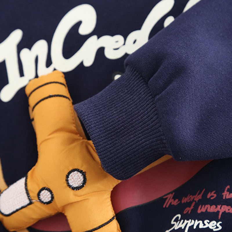 Boys Navy Blue Aeroplane Applique Sweatshirt With Pants Set 2 pc. Sets