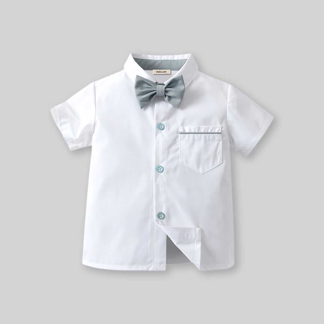 Boys Short Sleeve Shirt With Suspender Shorts Set Sets   