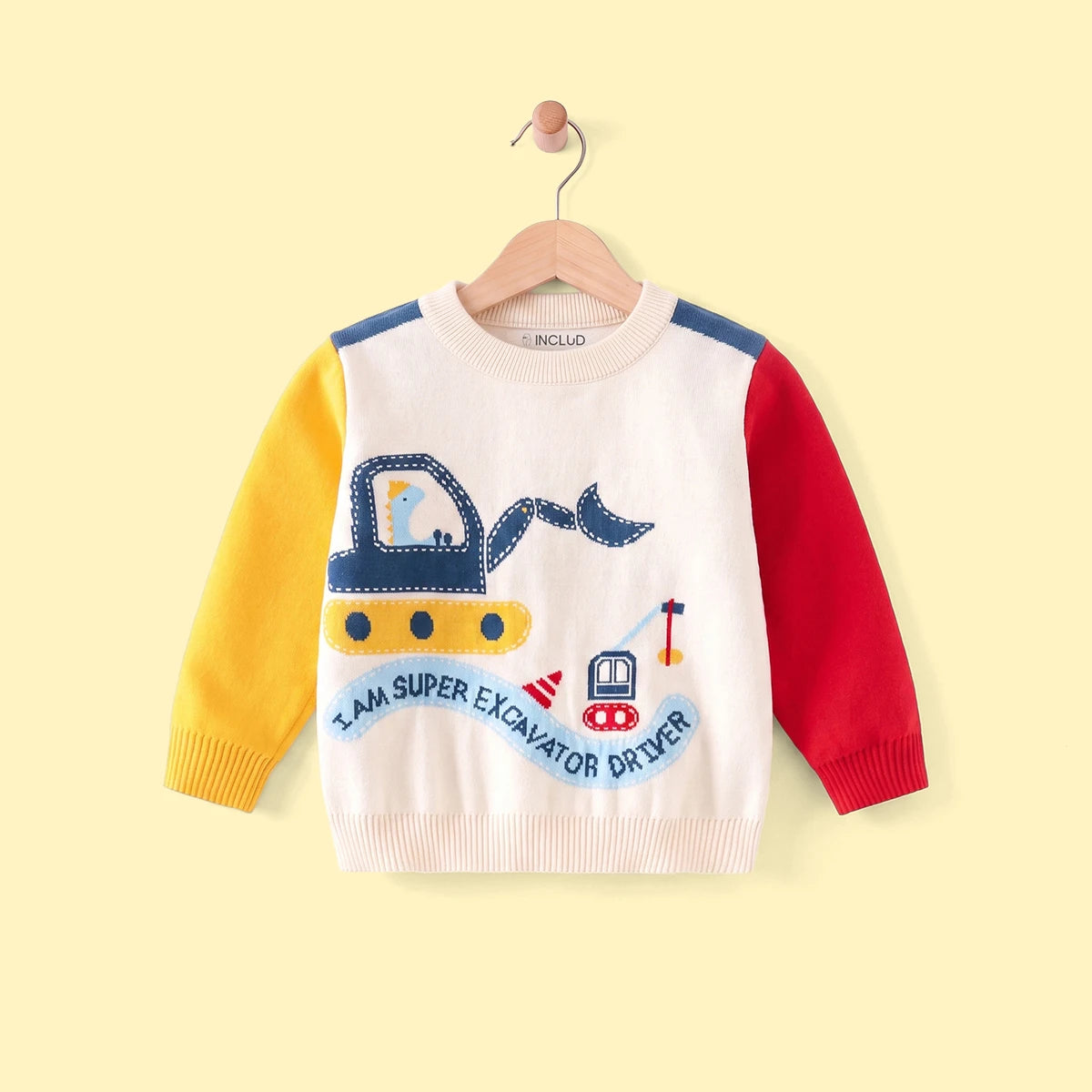 Boys Multicolor Sweater With Self-Design Excavator Theme Sweaters & Cardigans Multicolor 2-3 Y