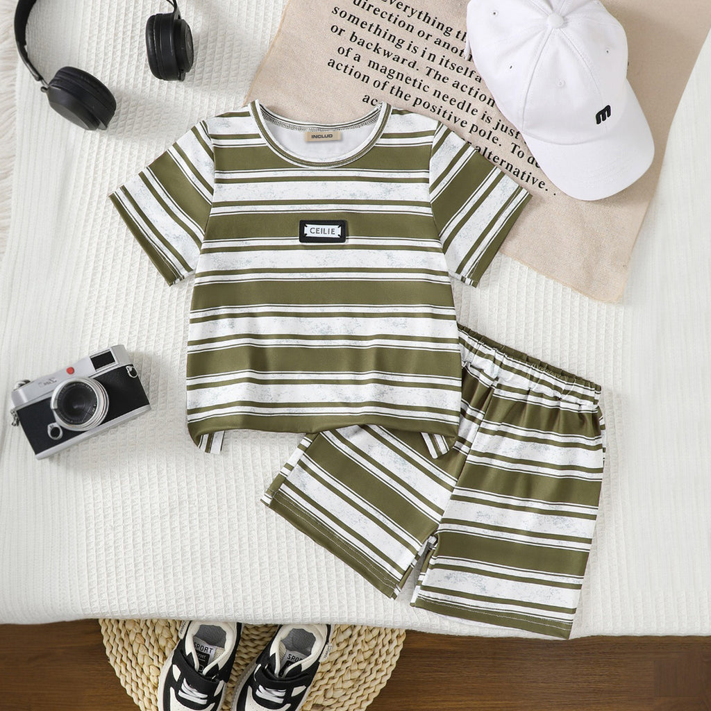 Boys Multicolor Striped Short Sleeves T-Shirt With Shorts Set 2 pc. Sets Multicolor 3-4 Y