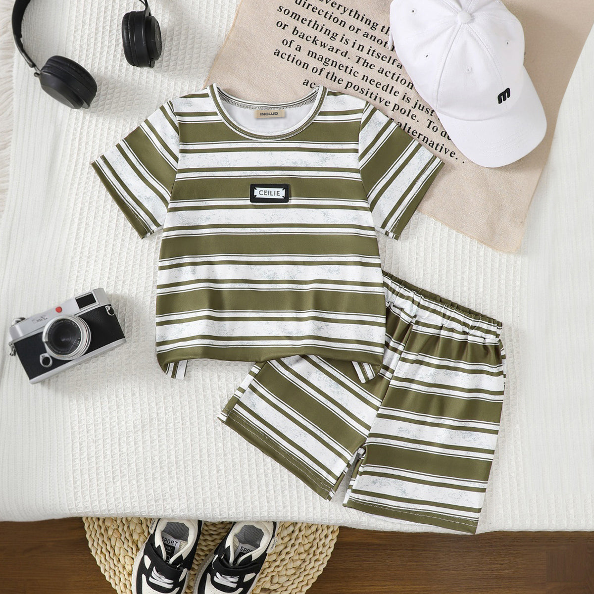Boys Multicolor Striped Short Sleeves T-Shirt With Shorts Set 2 pc. Sets Multicolor 3-4 Y