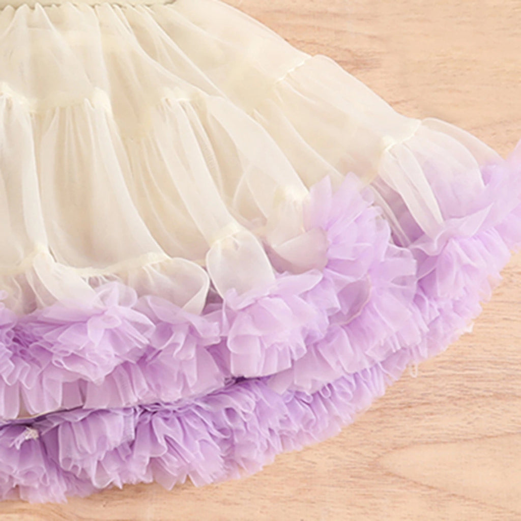 Girls Purple Ruffle Top With Tiered Tulle Skirts Set Sets