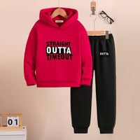Boys Red Typographic Printed Hooded Sweatshirt with Joggers Set Sets Red 5-6 Y