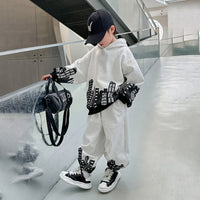 Boys Grey Printed Hooded Sweatshirt With Pants Sets 2 pc. Sets