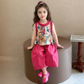 Girls Dark Pink Peacock Print Peplum Top With Pants Sets Sets Dark Pink 1-2 Y
