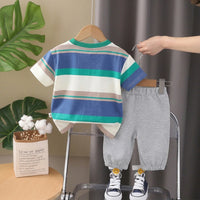 Boys Blue Striped Short Sleeve T-Shirt With Shorts Sets 2 pc. Sets