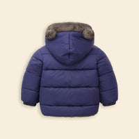 Boys Navy Blue Zip-up Puffer Jacket With Bear Ear On Hood Coats & Jackets