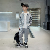 Boys Grey Abstract Printed Winter Zipper Hoodie With Jogger Set 2 pc. Sets