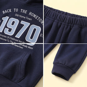 Boys Navy Blue Typographic Hooded Sweatshirt & Joggers Sets Sets