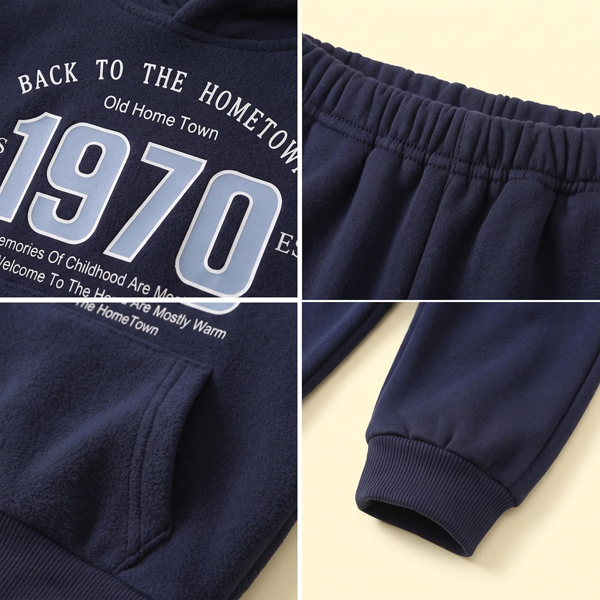Boys Navy Blue Typographic Hooded Sweatshirt & Joggers Sets Sets