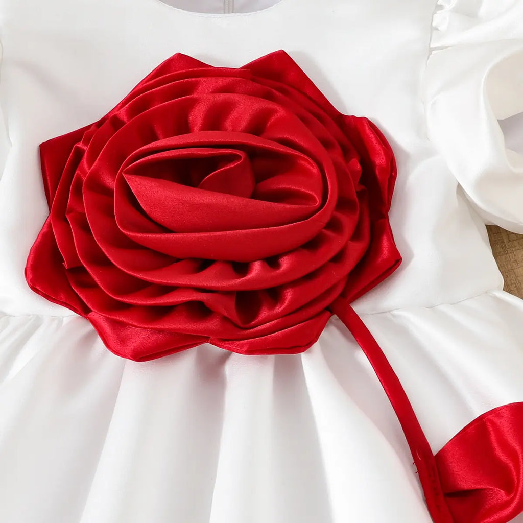 Girls White 3D Flower Applique Fit & Flare Party Wear Dress Party Dresses