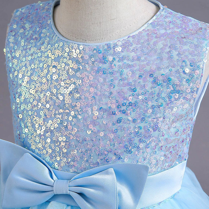 Girls Sky Blue Sequin Embellished Tutu Party Wear Dress Party Dresses