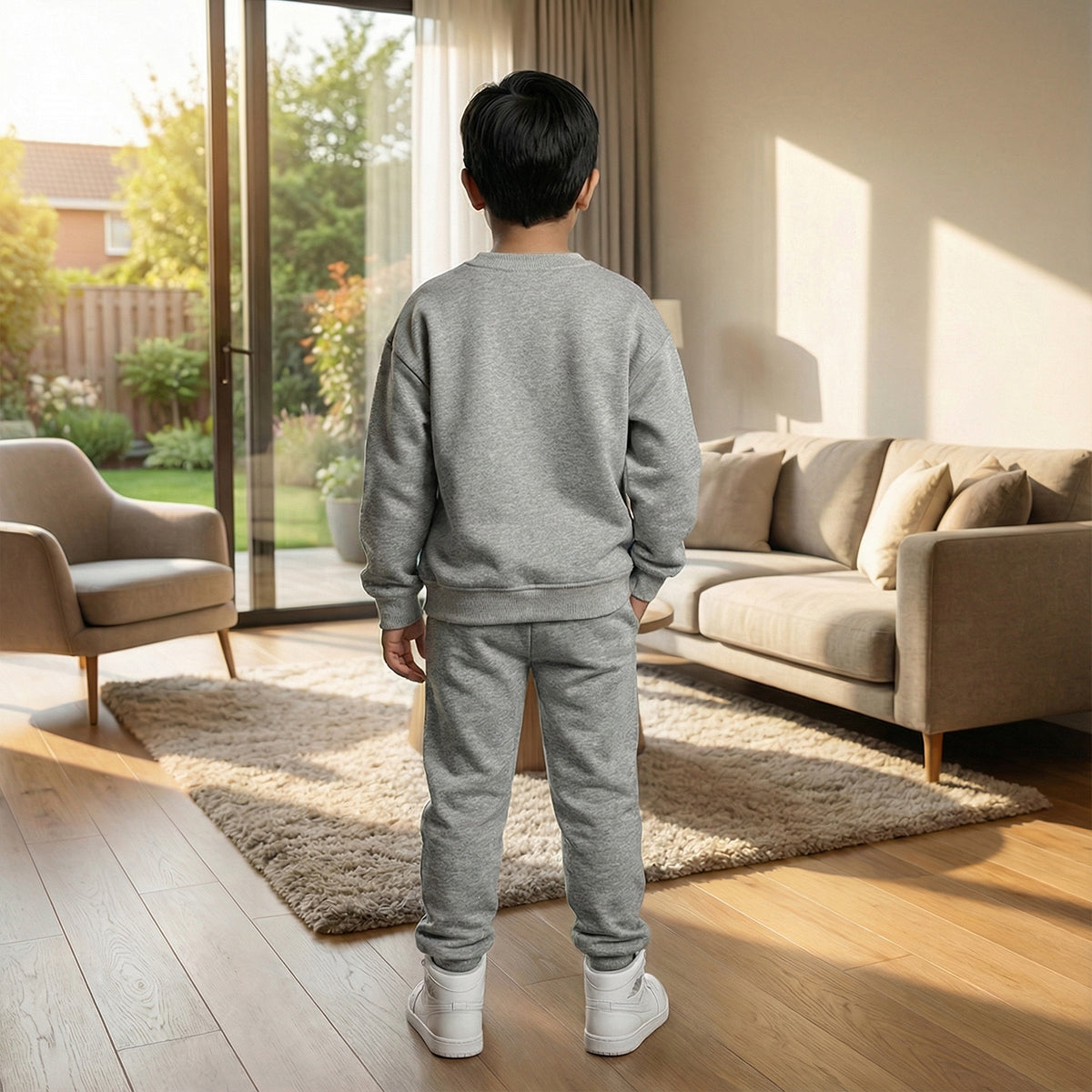 Boys Grey Dinosaur Graphics Round Neck Sweatshirt With Joggers Sets 2 pc. Sets