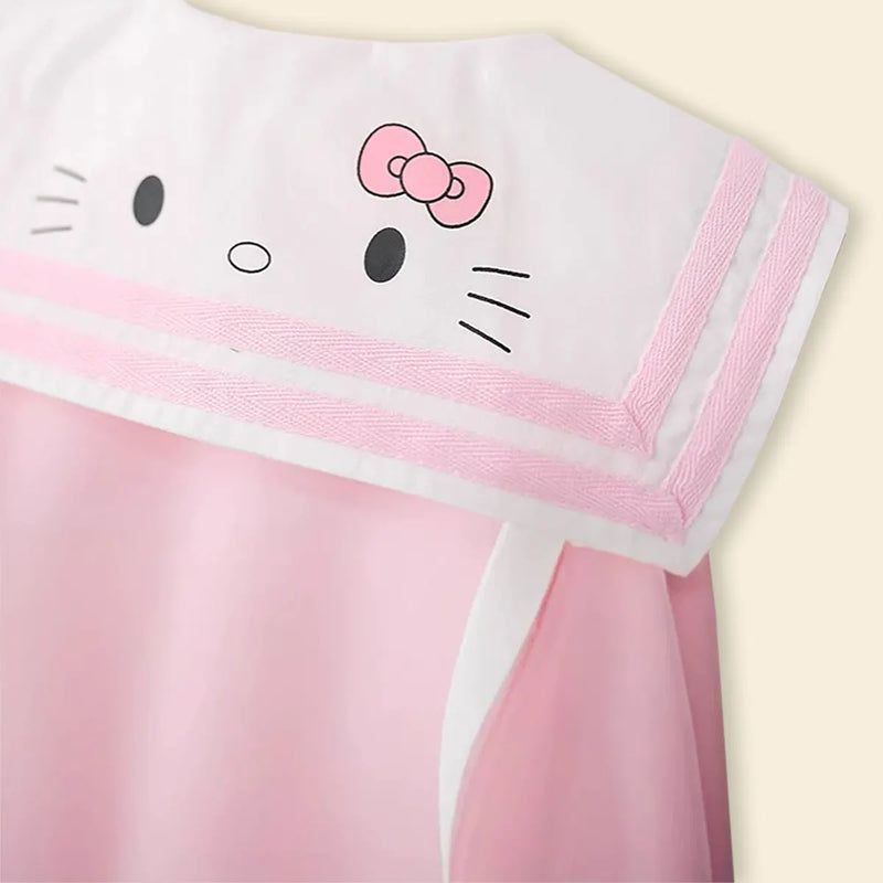 Girls Pink Kitty Applique Sleeveless Balloon Dress With Sling Bag Casual Dresses