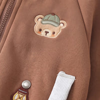 Boys Light Brown Graphic Embroidered Jacket & Jogger Sets Sets