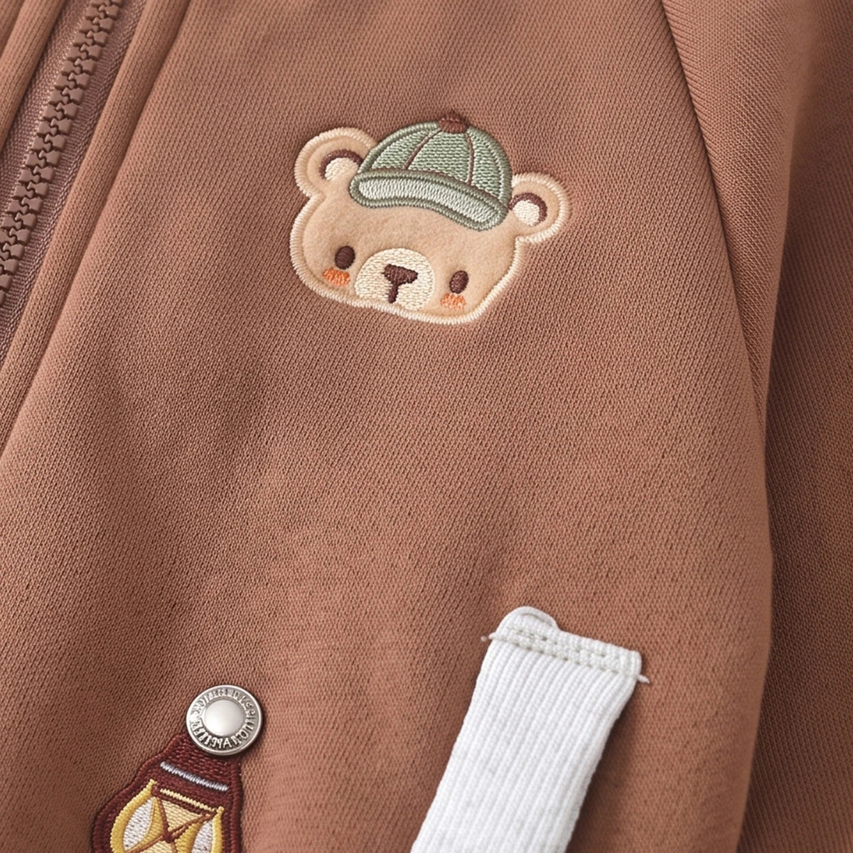 Boys Light Brown Graphic Embroidered Jacket & Jogger Sets Sets