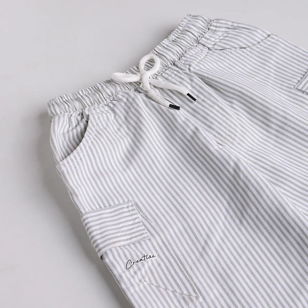 Boys Green Stripes Short Sleeves Shirt With Printed T-Shirt & Shorts Sets Sets