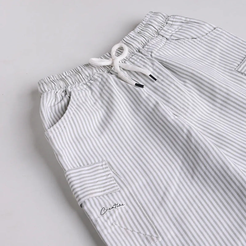 Boys Green Stripes Short Sleeves Shirt With Printed T-Shirt & Shorts Sets Sets