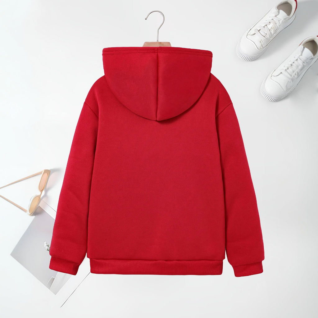 Girls Red Heart Heart Printed Hooded Sweatshirt Sweatshirts & Hoodies