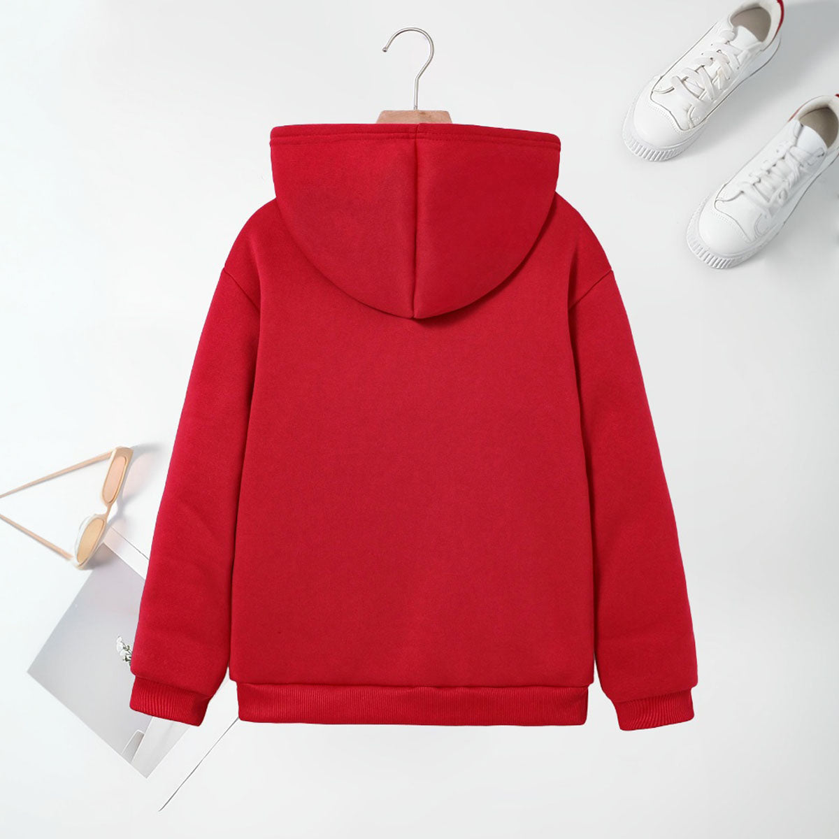 Girls Red Heart Heart Printed Hooded Sweatshirt Sweatshirts & Hoodies