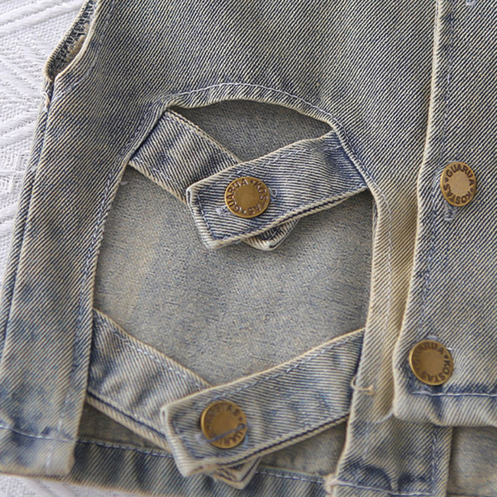 Boys Blue Light Wash Denim Vest With Shirt And Denim Trousers Sets 3 pc. Sets