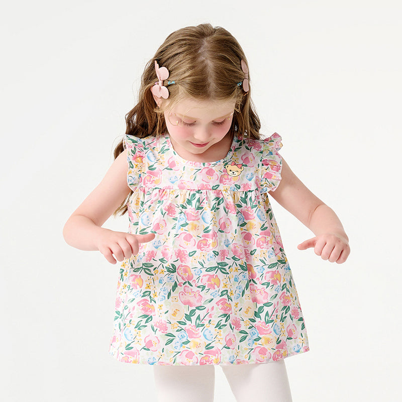 Girls Floral Print Top with Solid Shorts Set Sets   