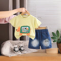 Boys Lime Yellow Graphics T-Shirt With Denim Shorts Set Sets Lime Yellow 1-2 Y