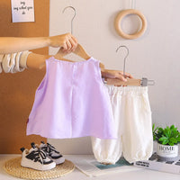 Girls Purple Sleeveless Top With Pants Sets Sets