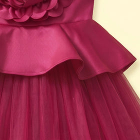 Girls dark pink sleeveless fit and flare party dress with floral applique