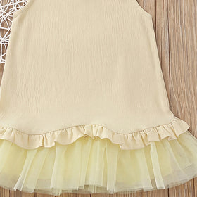 Girls Yellow Textured Bottom Ruffle A-Line Dress Casual Dresses
