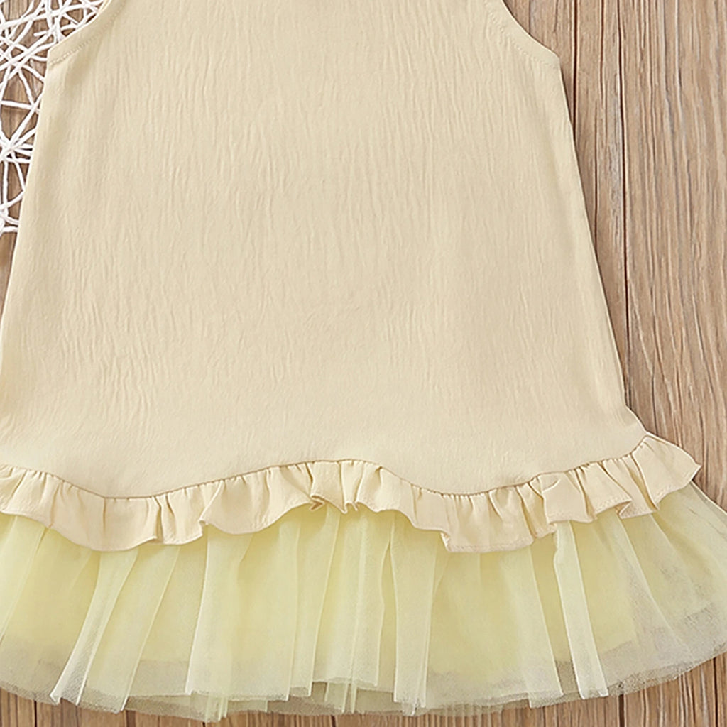Girls Yellow Textured Bottom Ruffle A-Line Dress Casual Dresses