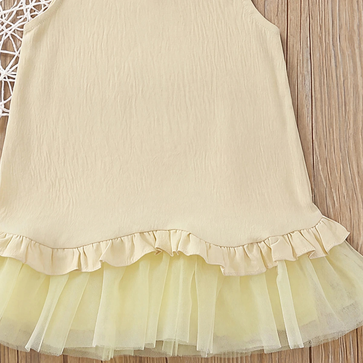 Girls Yellow Textured Bottom Ruffle A-Line Dress Casual Dresses
