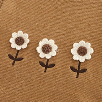 Girls Khaki Floral Embroidered Sweater Vest With Top & Pants Set Sets