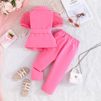 Girls Fuchsia Puff Sleeves Summer Blazer With Trouser Set 2 pc. Sets